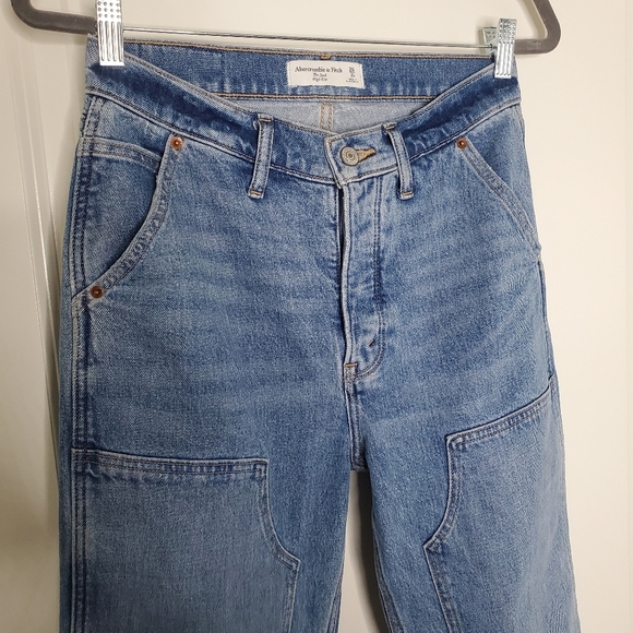 Abercrombie & Fitch Blue Dad High Rise Carpenter Straight Leg Jeans - Picture 6 of 12